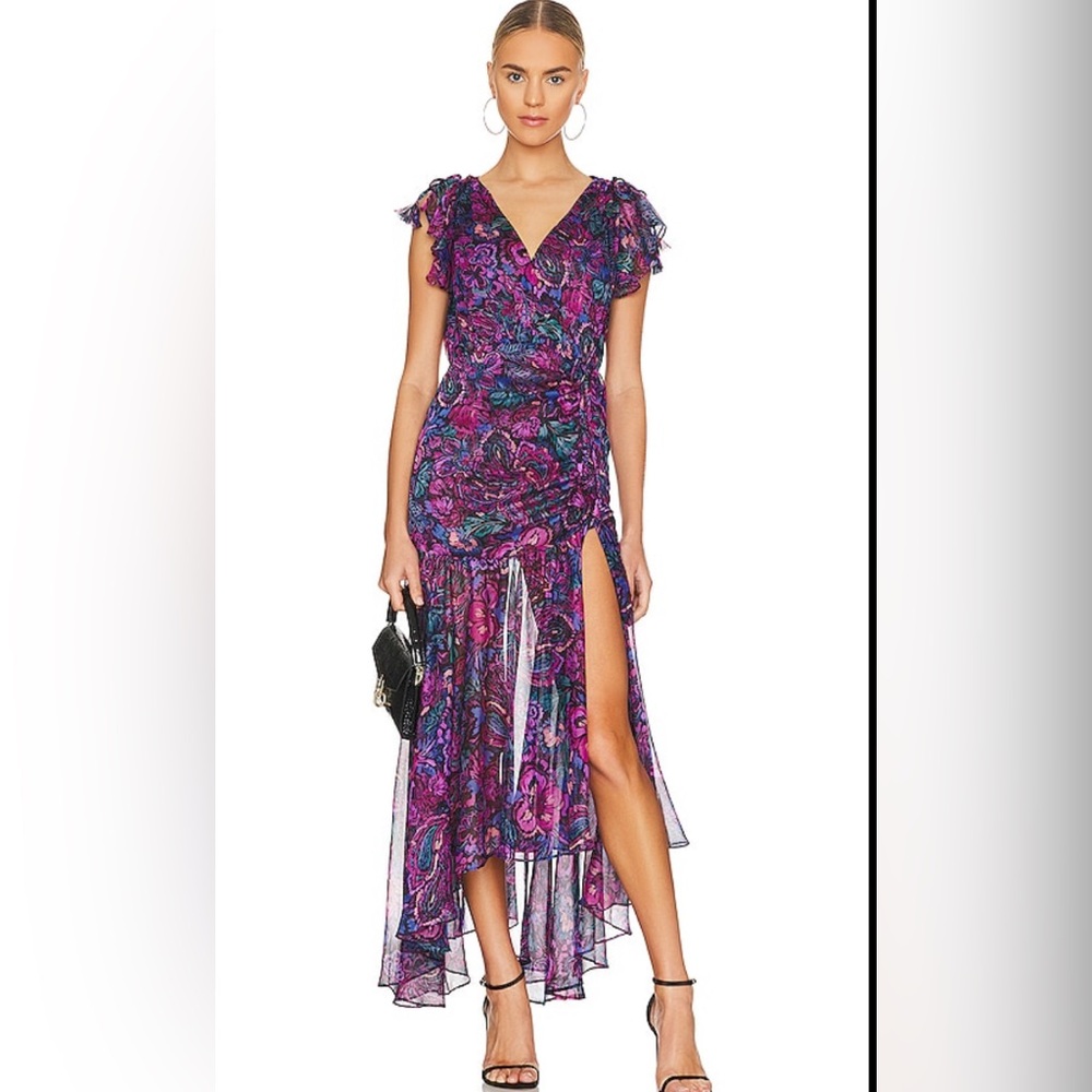 Misa Los Angeles Purple Floral High Low Dress Small